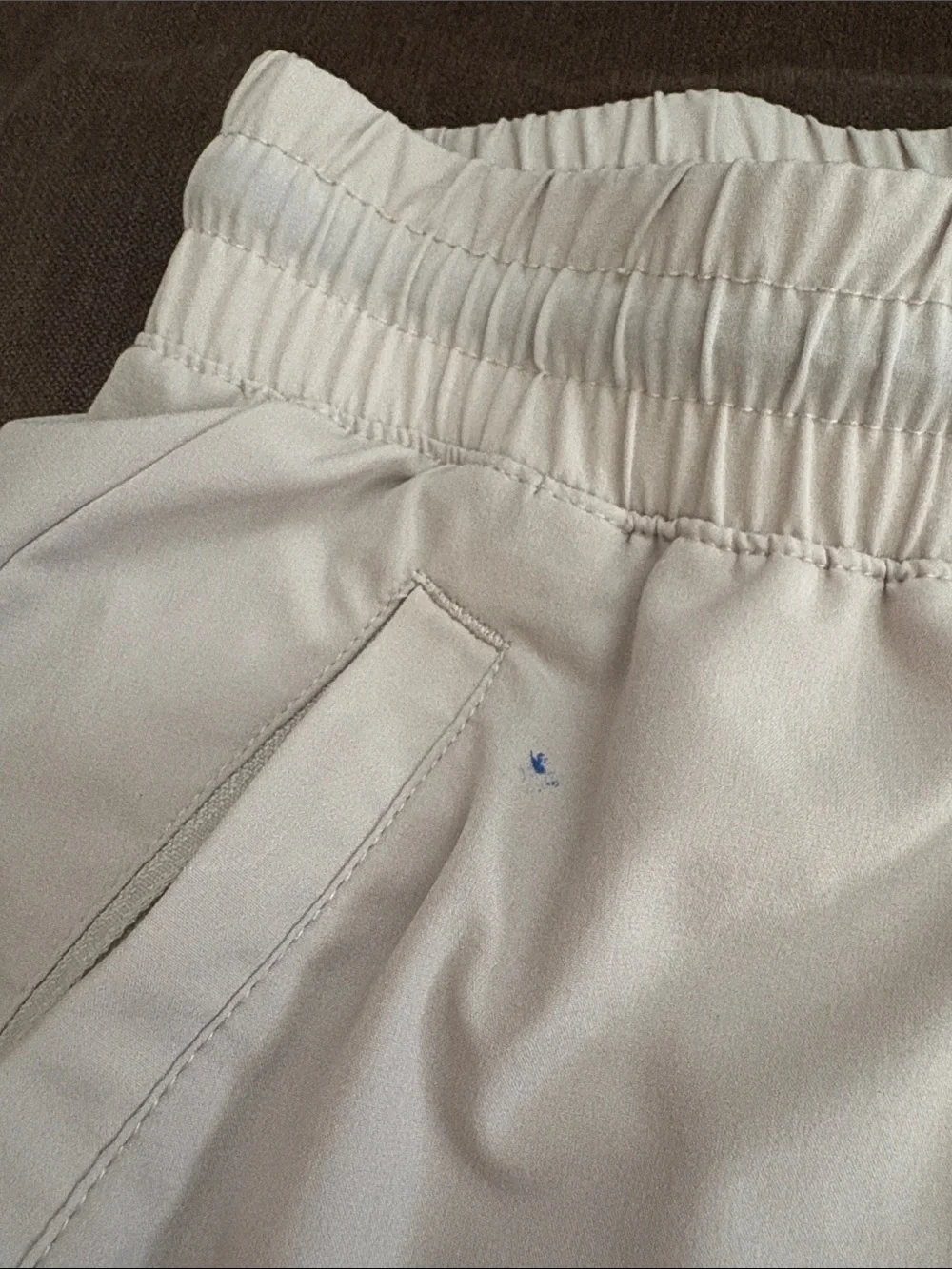 Light Beige Athletic Shorts with Black Drawstring